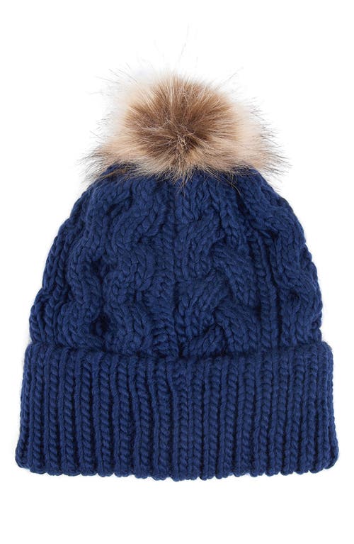 Barbour Penshaw Faux Fur Pom Beanie In Blue