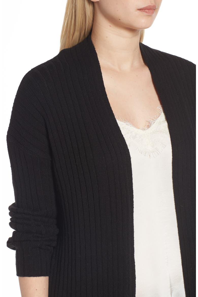 Rib Knit Cardigan, Alternate, color, BLACK