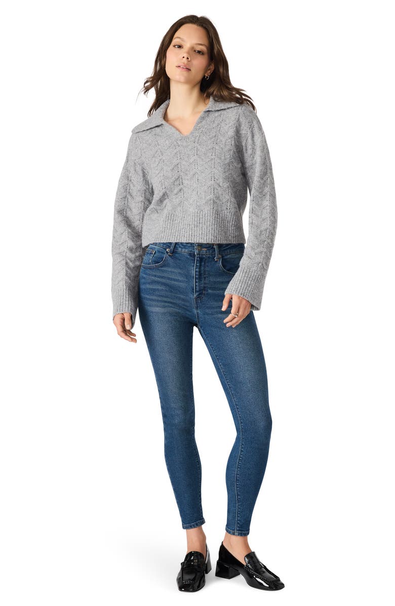 Steve Madden Esthere Pointelle Collar Sweater, Alternate, color, Grey Heather