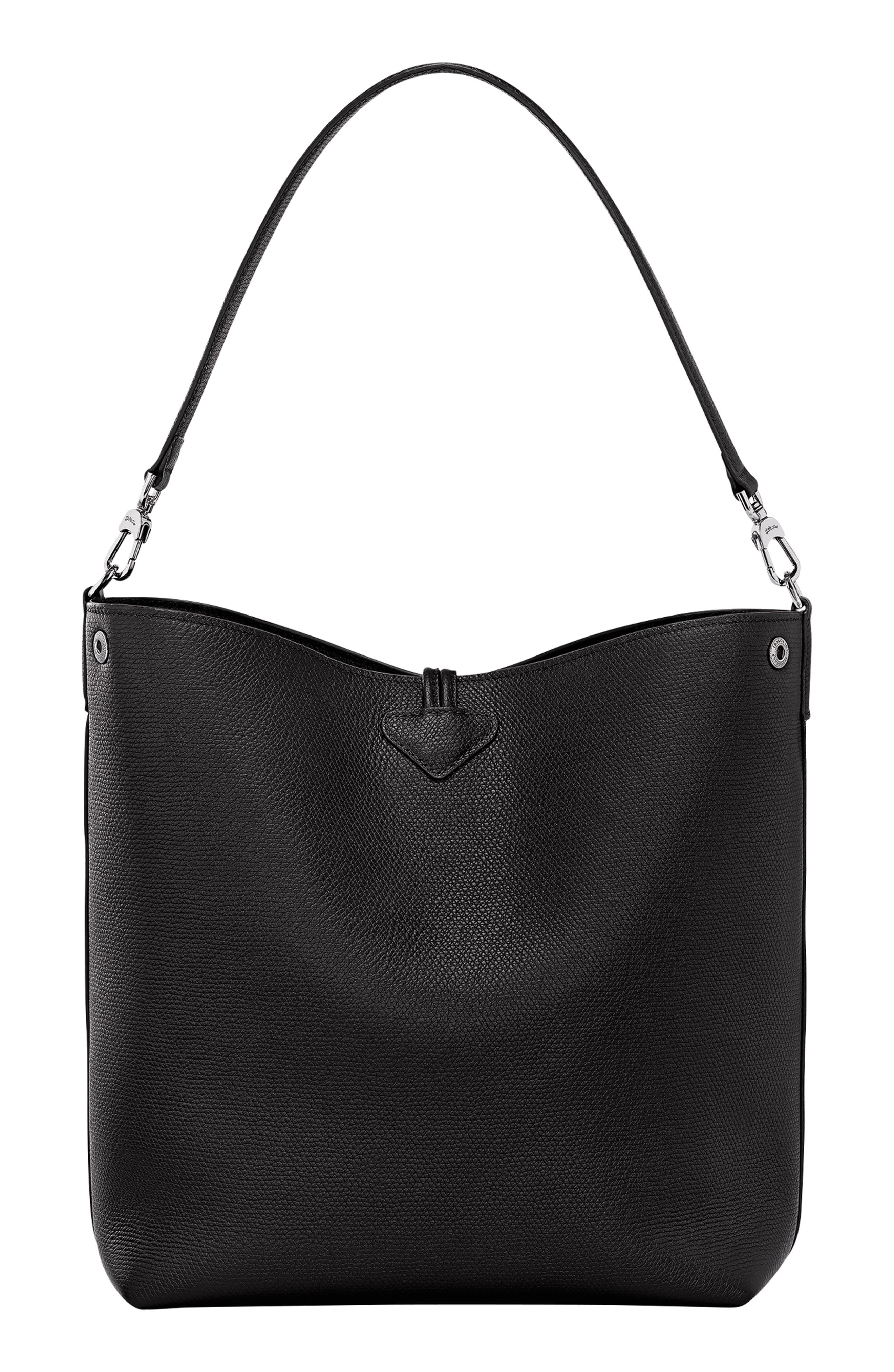 Longchamp Le Roseau Leather Hobo Bag, Alternate, color, Black