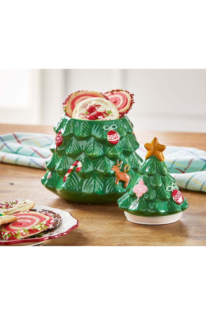 tag Christmas Tree Cookie Jar Ceramic Food Storage Canister, Main, color, Multicolored