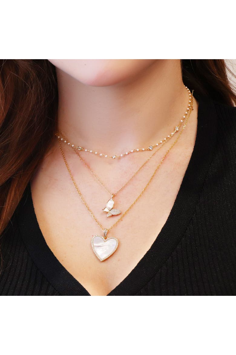 White Enamel Bead CZ Chain Necklace, Alternate, color, White Enamel
