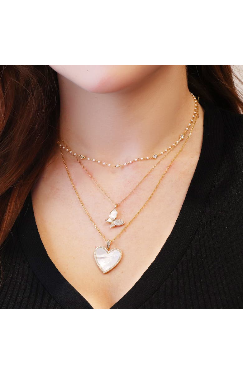 The Lovery Fine Jewelry Mother of Pearl CZ Butterfly Necklace, Alternate, color, Gold-Plated Sterling Silver
