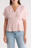 MAX STUDIO Stripe Short Sleeve Pleated Front Top