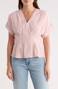 MAX STUDIO Stripe Short Sleeve Pleated Front Top
