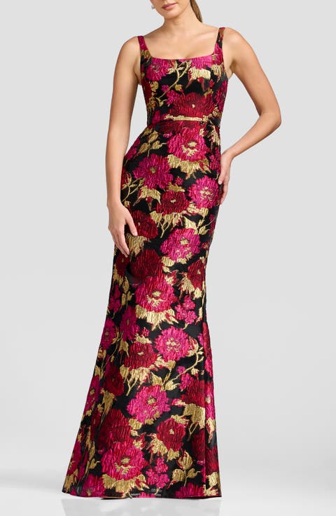 Lorena Metallic Floral Brocade Mermaid Gown