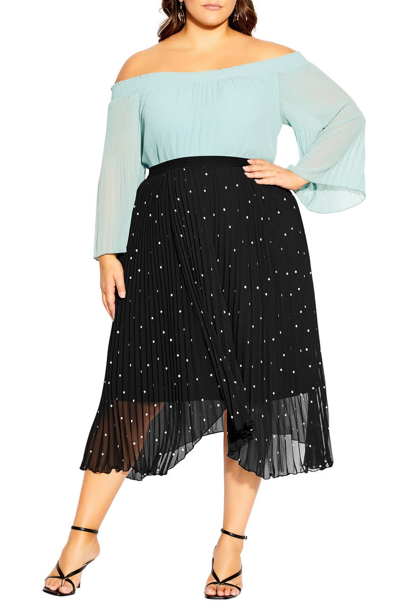 City Chic Polka Dot Pleated Skirt, Main, color, 