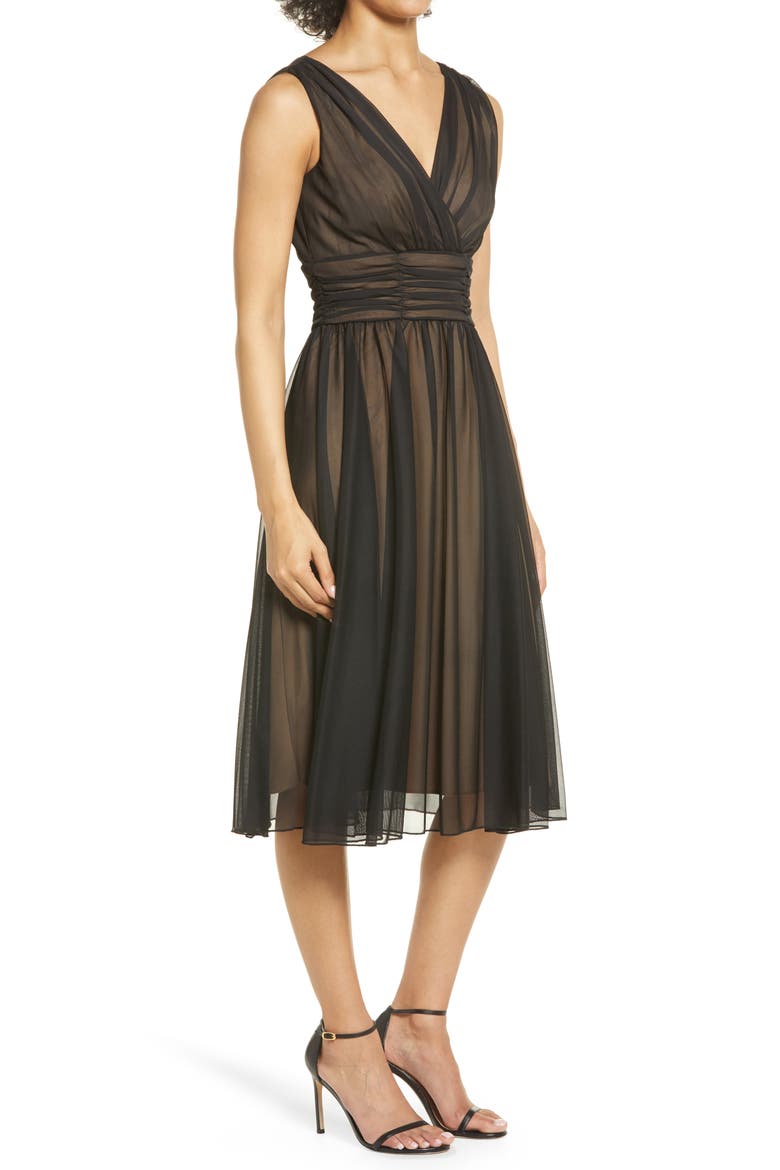 Chiffon Overlay Fit & Flare Dress, Alternate, color, BLACK/GOLD
