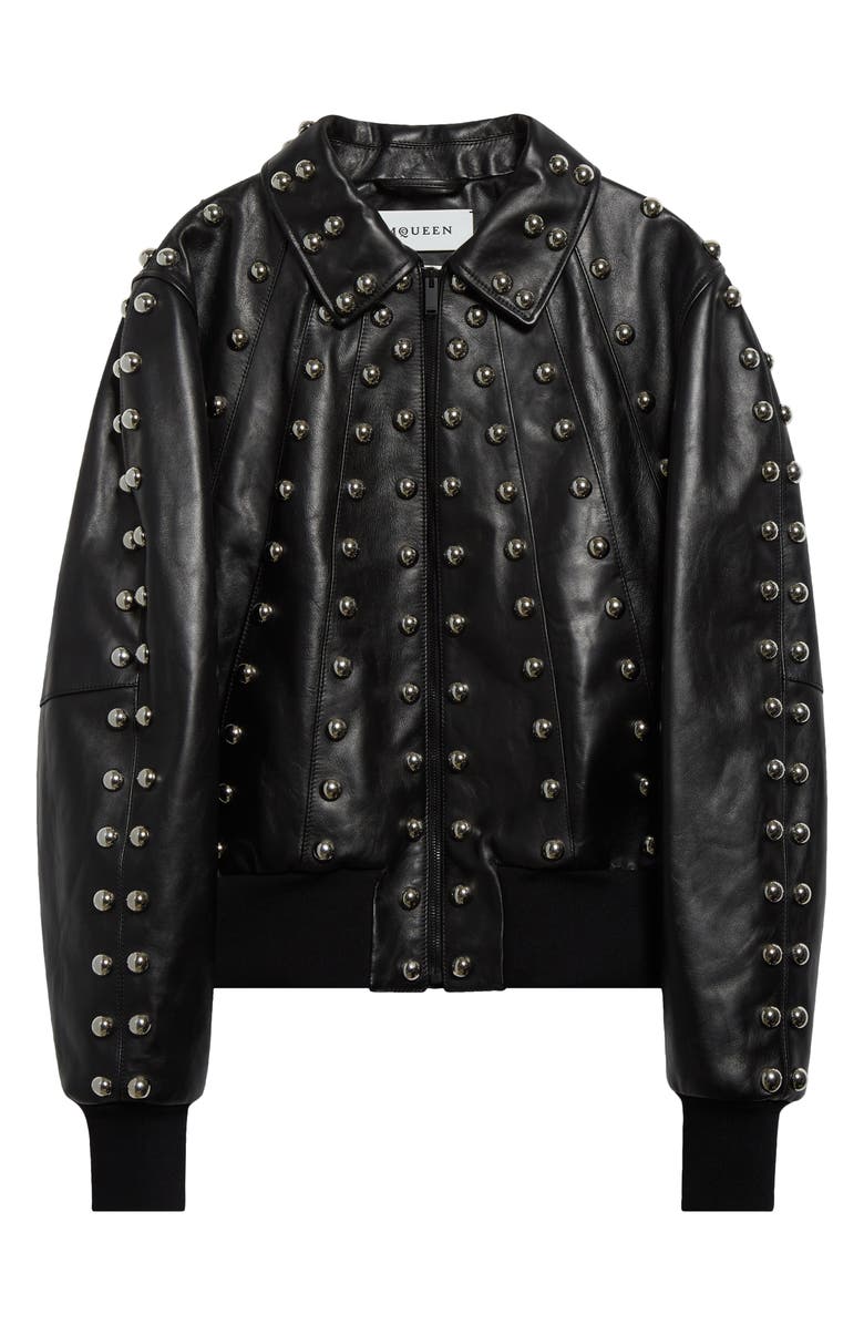 McQueen Studded Leather Bomber Jacket, Main, color, 