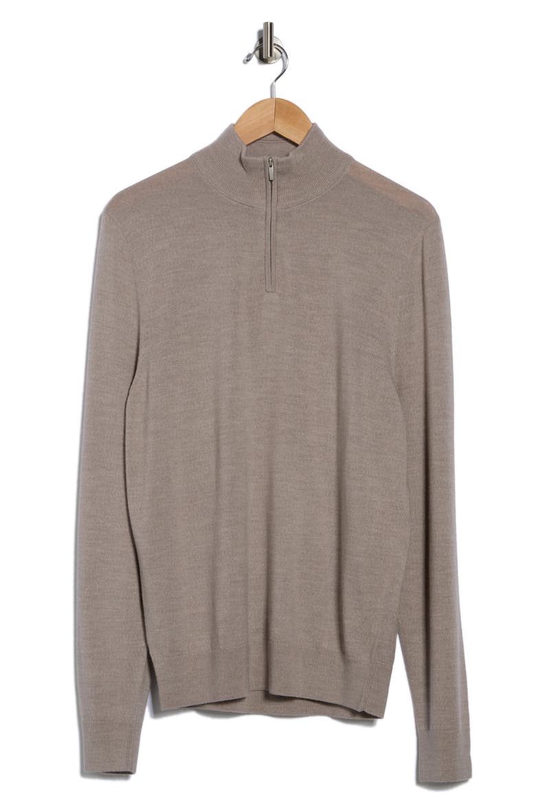 Washable Merino Wool Quarter Zip Sweater, Alternate, color, BEIGE STRING HEATHER
