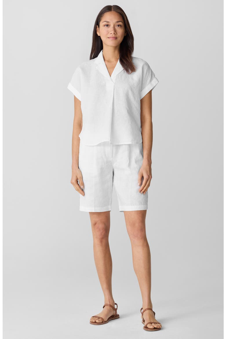 Notched Collar Organic Linen Top, Alternate, color, WHITE