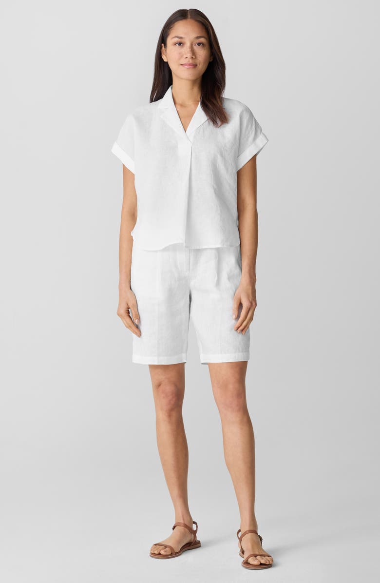 Eileen Fisher Notched Collar Organic Linen Top, Alternate, color, White