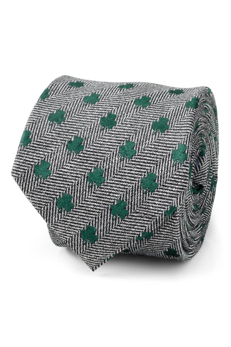 Herringbone Shamrock Linen Tie, Alternate, color, GRAY