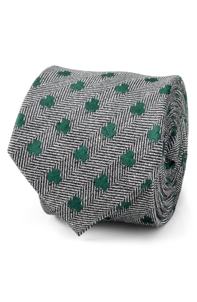 Cufflinks, Inc. Herringbone Shamrock Linen Tie, Alternate, color, Gray