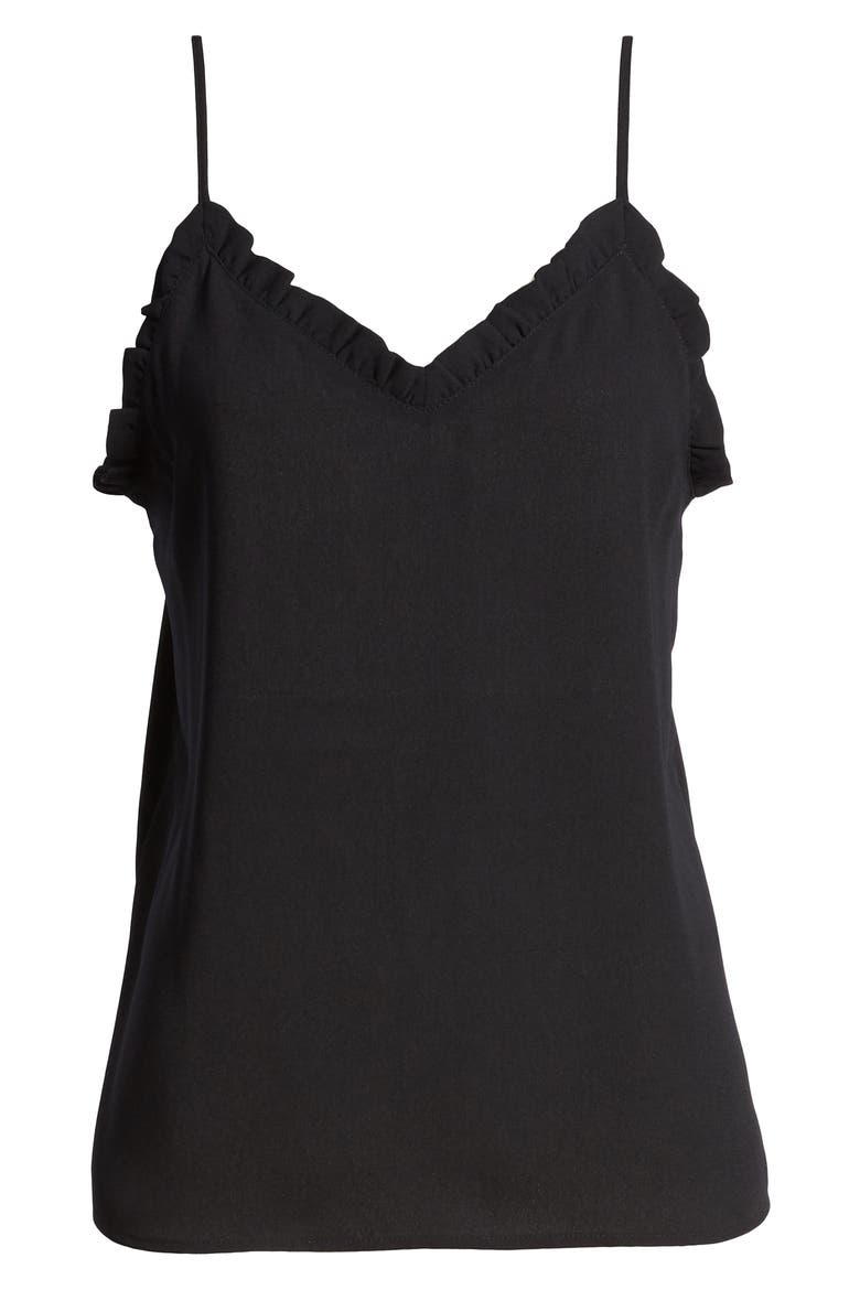 Ruffle Trim Camisole, Alternate, color, BLACK