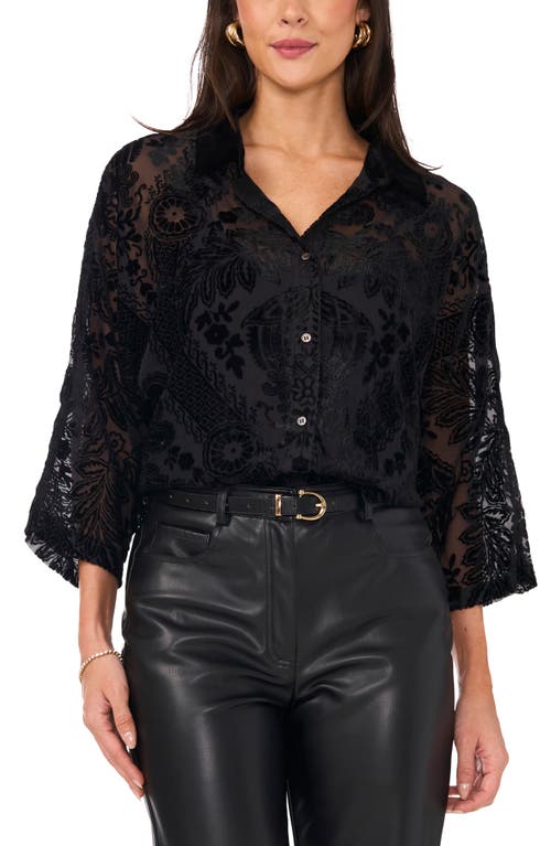 Vince Camuto Burnout Velvet Button-Up Shirt in Rich Black 