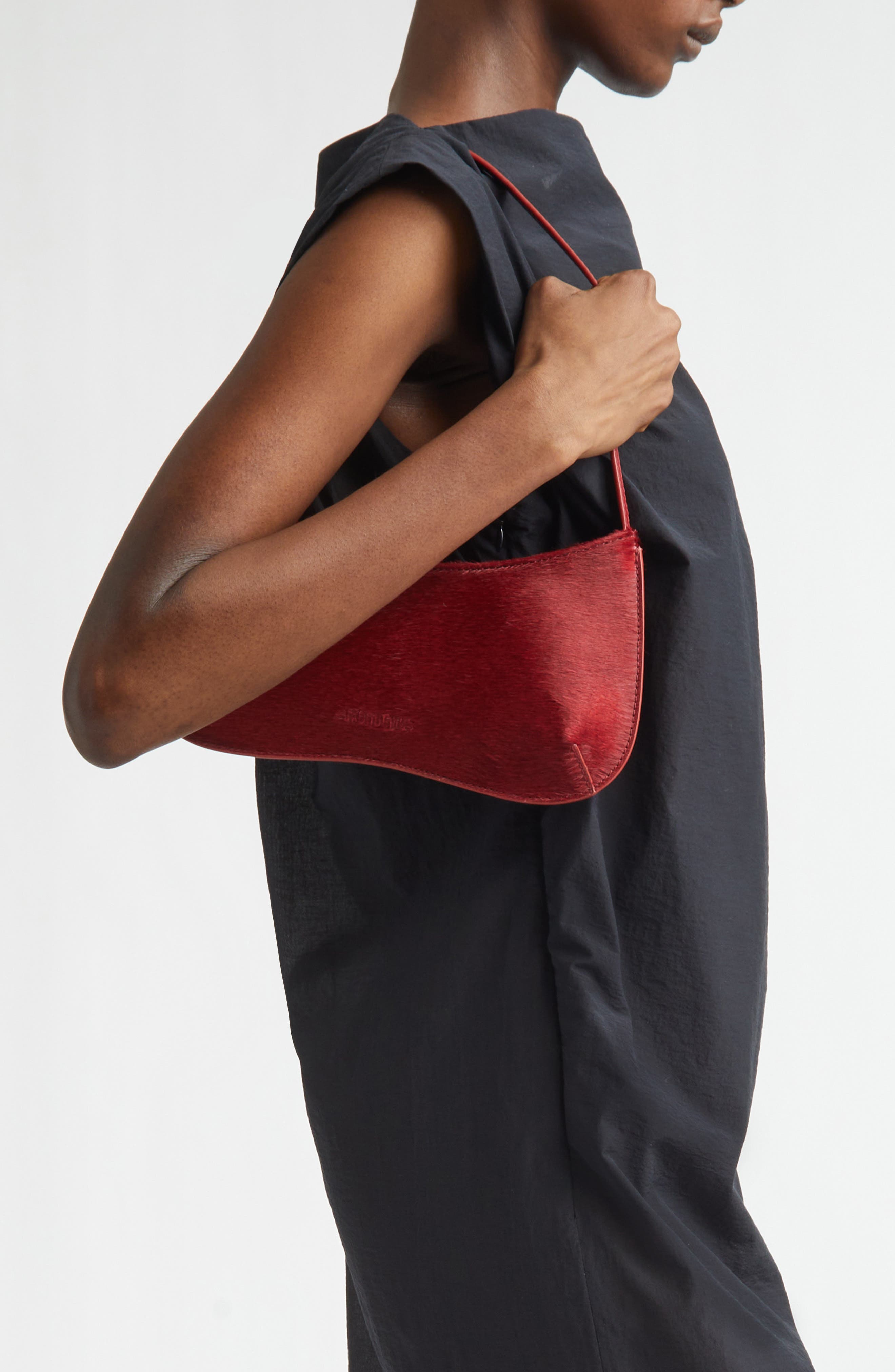 Le Bisou Genuine Calf Hair Shoulder Bag, Alternate, color, DARK RED 480