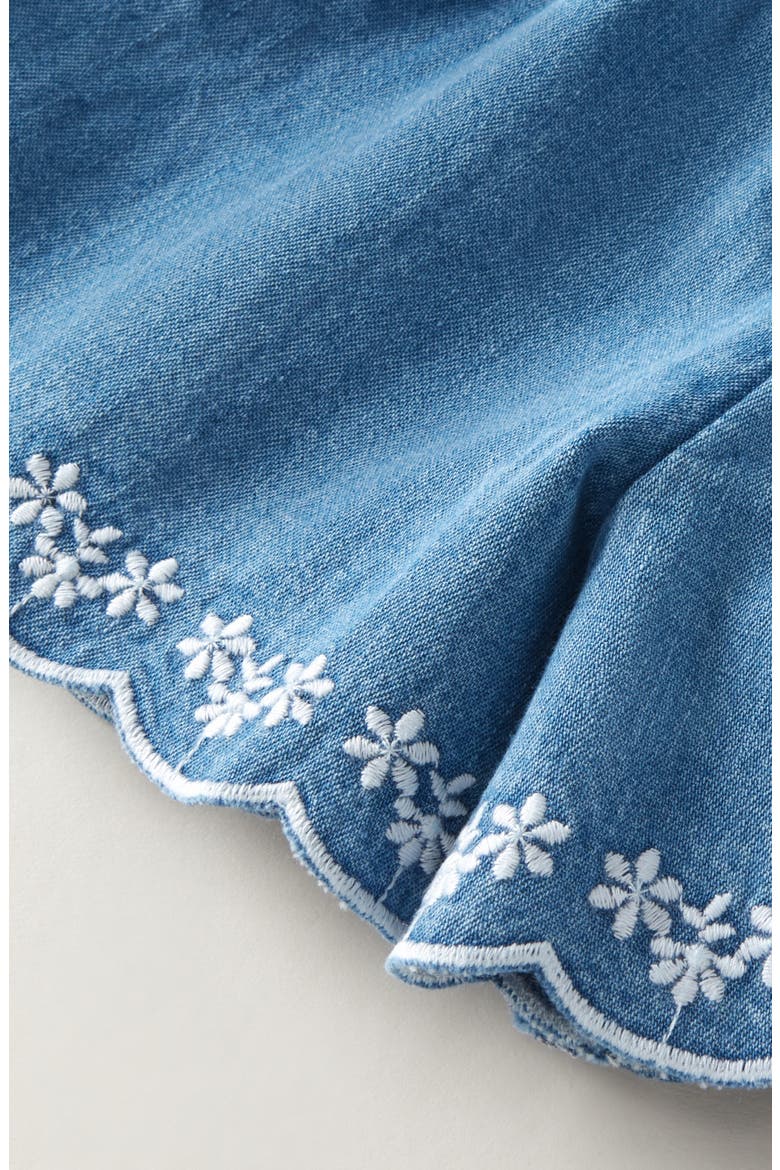 Kids' Embroidered Scalloped Hem Cotton Chambray Shorts, Alternate, color, MID GEM WASH