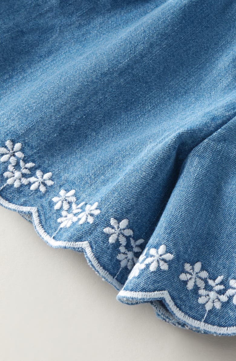 Nordstrom Kids' Embroidered Scalloped Hem Cotton Chambray Shorts, Alternate, color, Mid Gem Wash