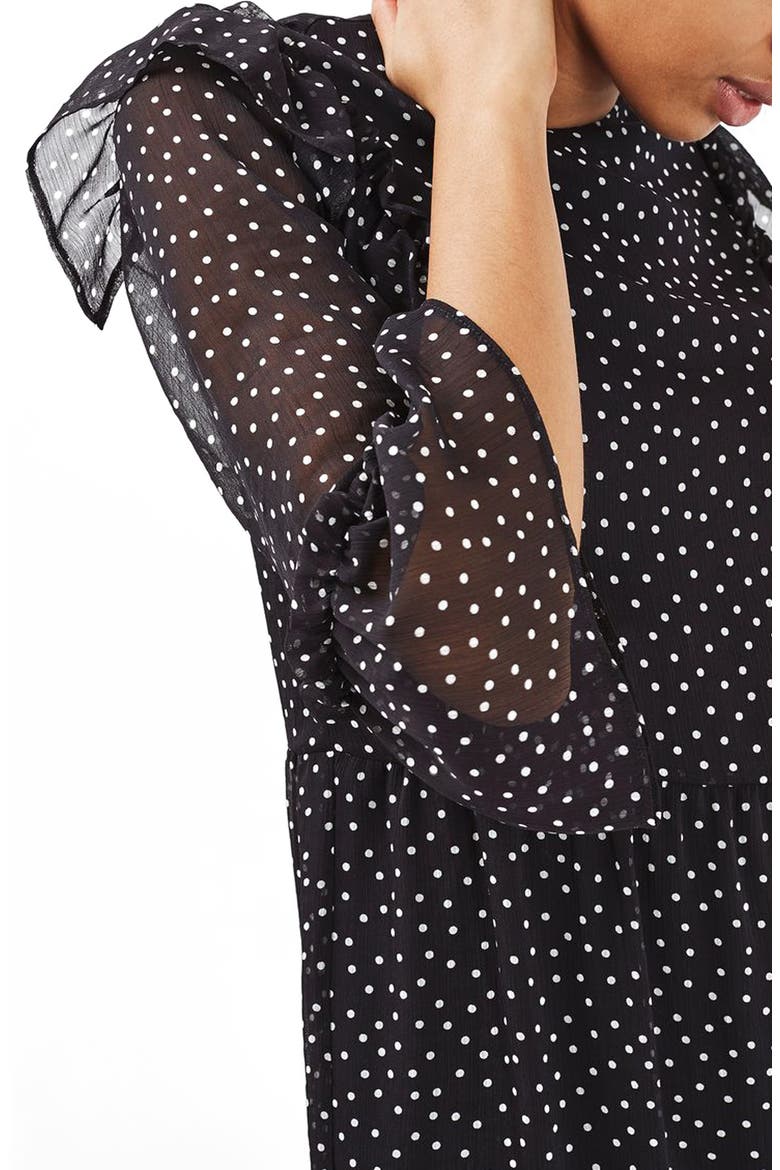 Spot Ruffle Flute Dress, Alternate, color, NAVY BLUE
