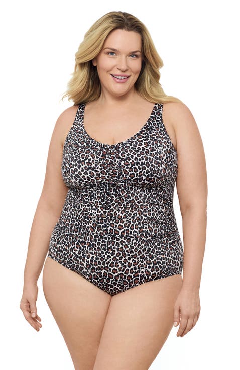 Plus Size Cinch V-neck Side Shirred One-Piece Swimsuit