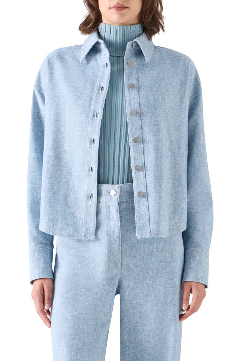 Cropped Cotton Denim Shirt, Main, color, LIGHT BLUE