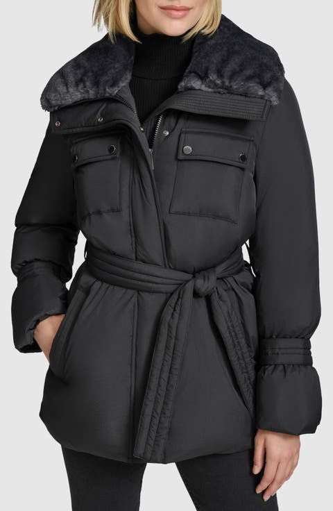 Laken Faux Fur Trim Belted Puffer Coat