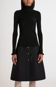 Valentino Garavani Ruffle Trim Rib Virgin Wool Sweater