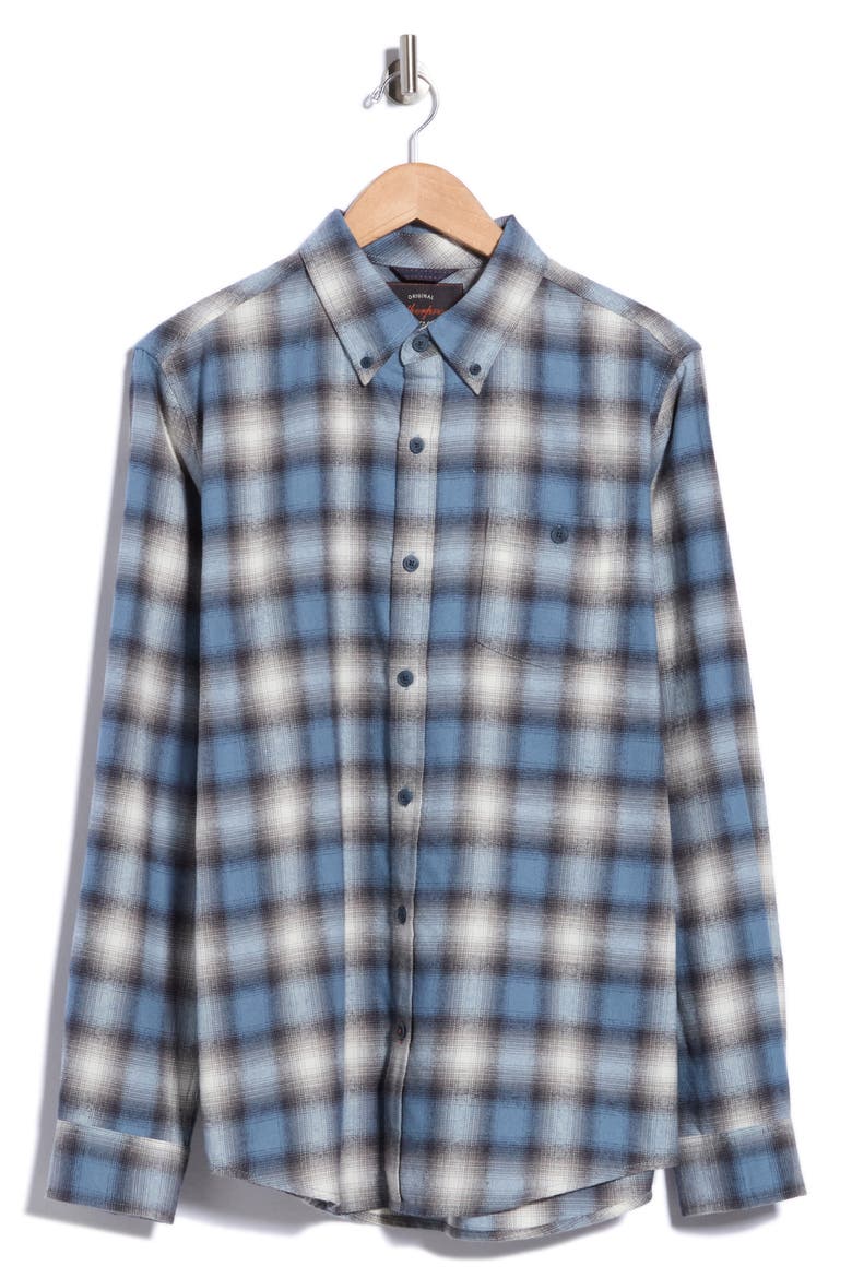 Brushed Plaid Flannel Shirt, Main, color, BLUE FIN