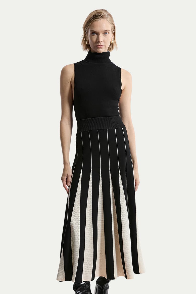 Pointelle Colour Block Pleated Skirt, Alternate, color, Mono