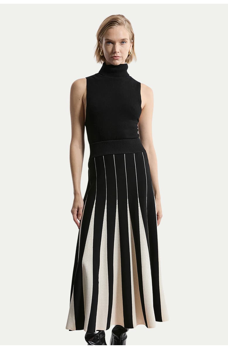 Karen Millen Pointelle Colour Block Pleated Skirt, Alternate, color, Mono