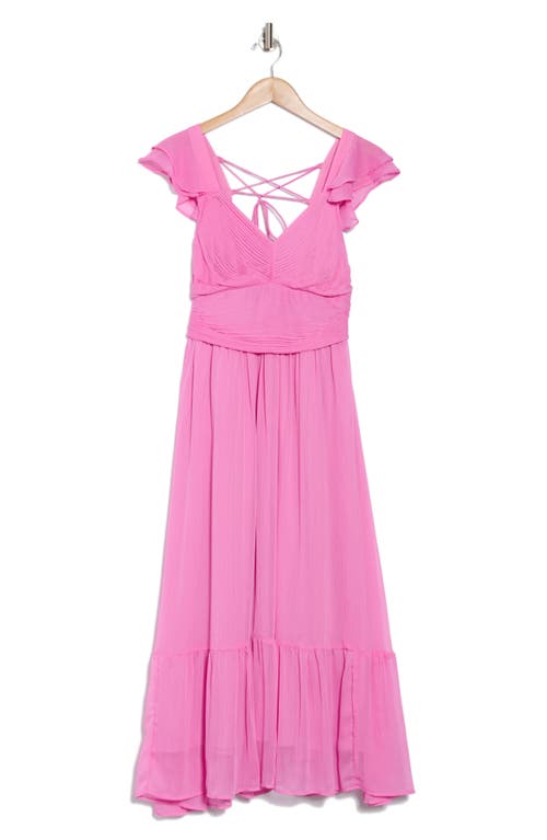 August Sky V-neck Ruffle Chiffon Midi Dress