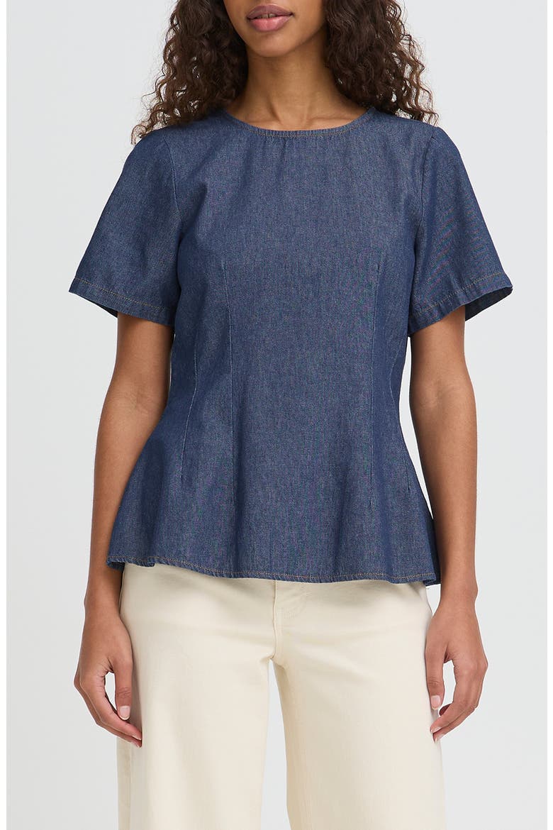 Ihtulle Denim Peplum Top, Main, color, DENIM AUTHENTIC BLUE