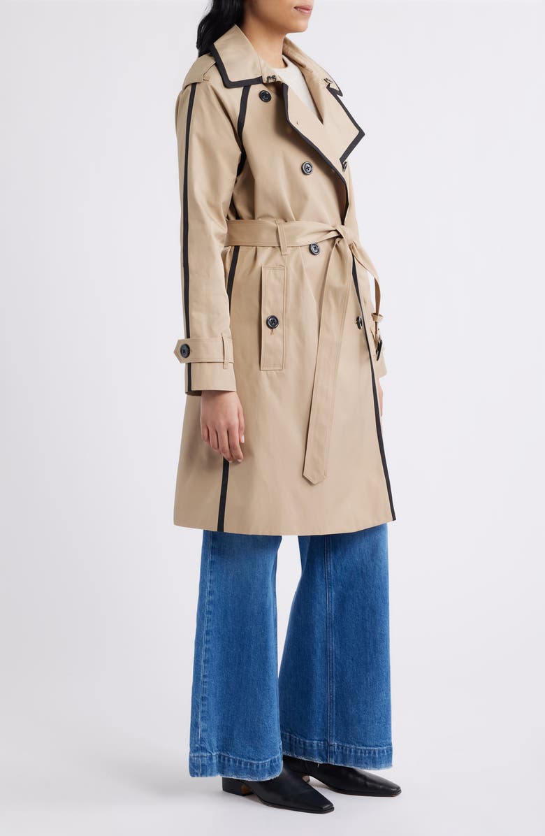 London Fog Double Breasted Trench Coat, Alternate, color, Stone/ Black