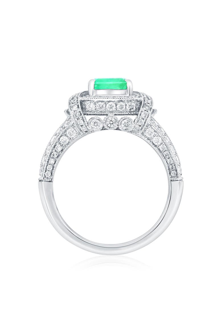 14K White Gold 1.07ct Colombian Emerald & 0.93cttw Diamond Ring, Alternate, color, Green