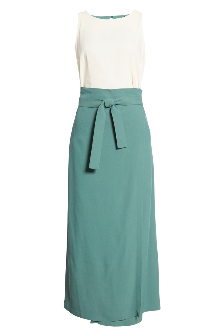 Cady Sleeveless Tie Waist Satin Dress, Alternate, color, HUNTER GREEN