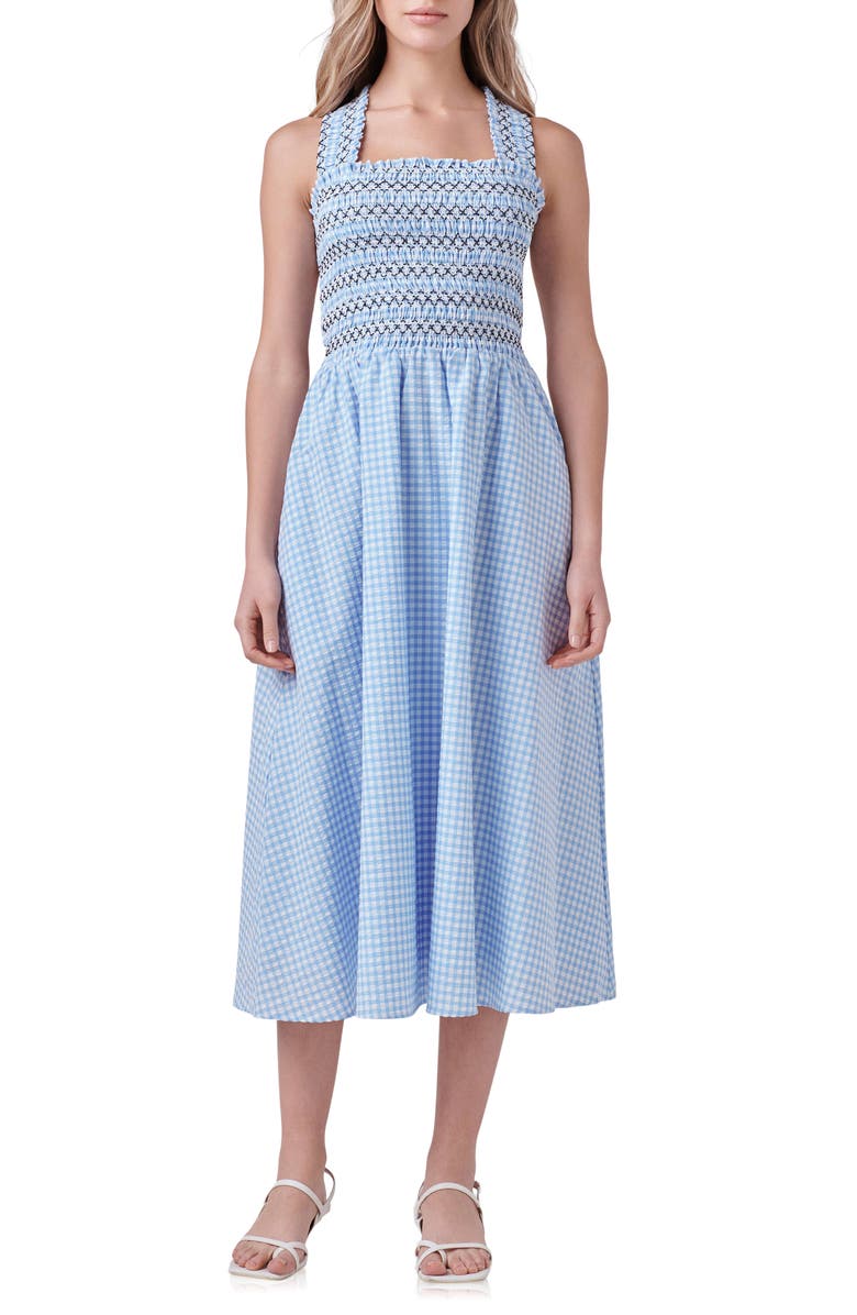 English Factory Gingham Smocked Midi Dress, Main, color,