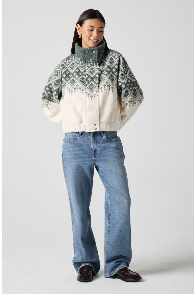Fair Isle Printed High-Pile Fleece Jacket, Alternate, color, STORMY FAIRISLE
