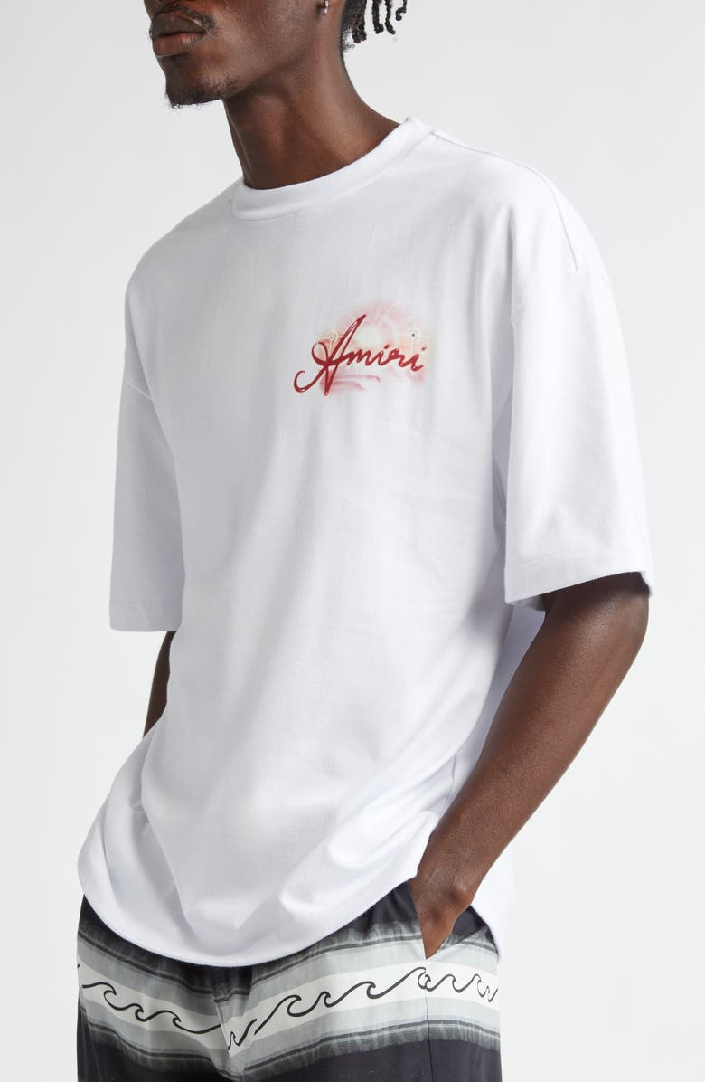 AMIRI Oversize Airbrush Logo Graphic T-Shirt, Alternate, color, White