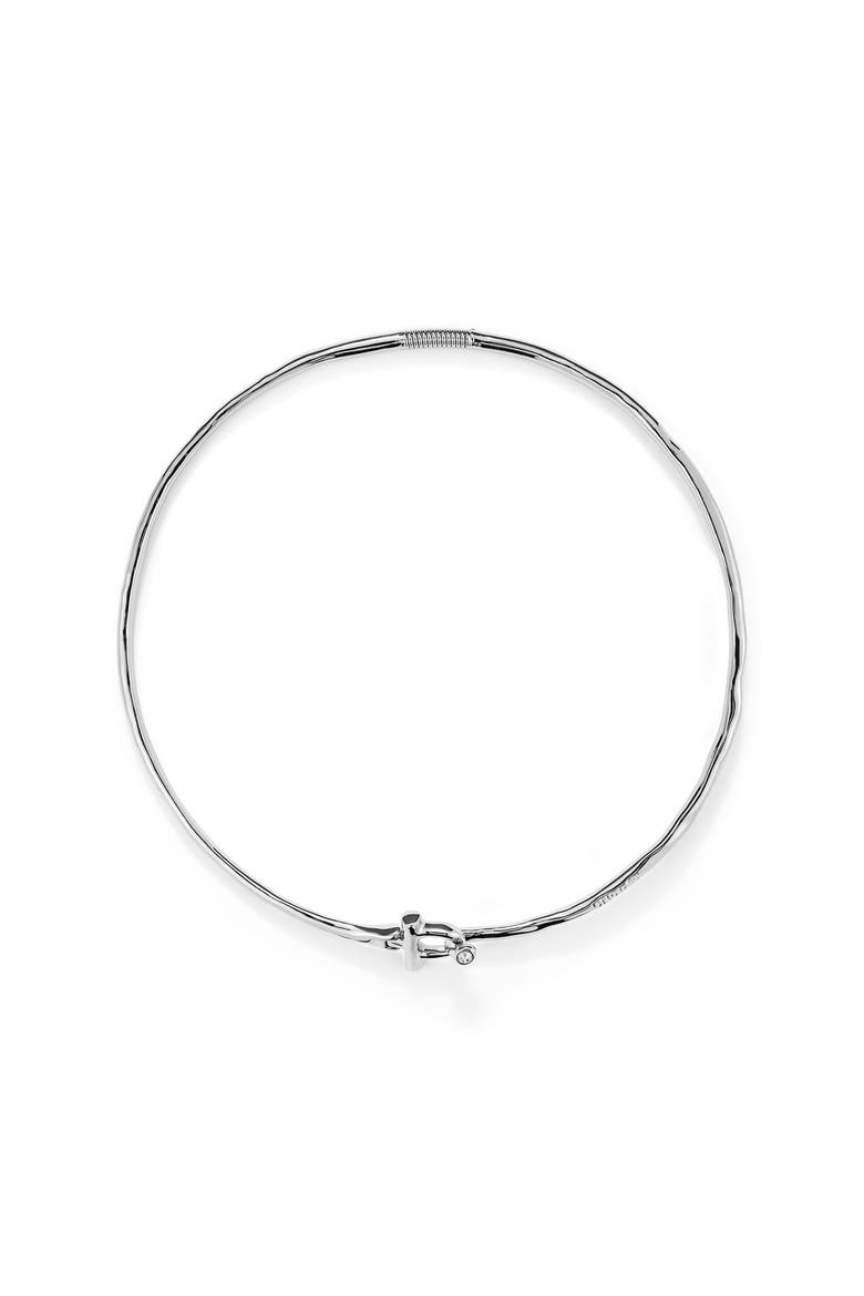 Choker Necklace with Front Clasp and White Topaz, Main, color, Silver