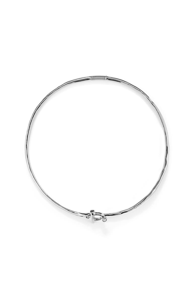 UNODE50 Choker Necklace with Front Clasp and White Topaz, Main, color, Silver