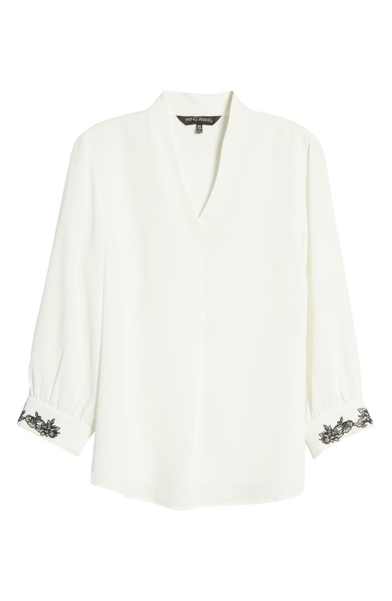 Ming Wang Embroidered Cuff Tunic, Alternate, color, White/ Black