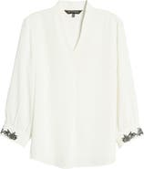 Ming Wang Embroidered Cuff Tunic