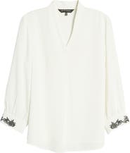 Ming Wang Embroidered Cuff Tunic