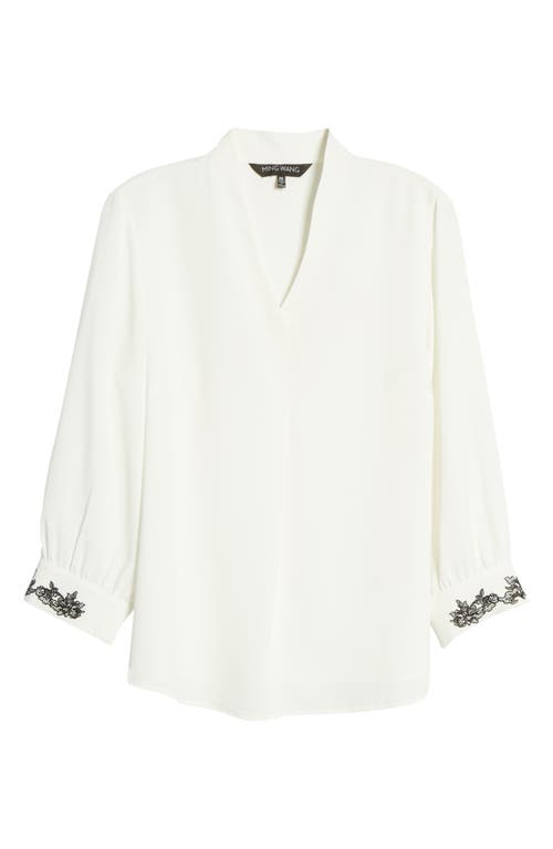 Ming Wang Embroidered Cuff Tunic In White