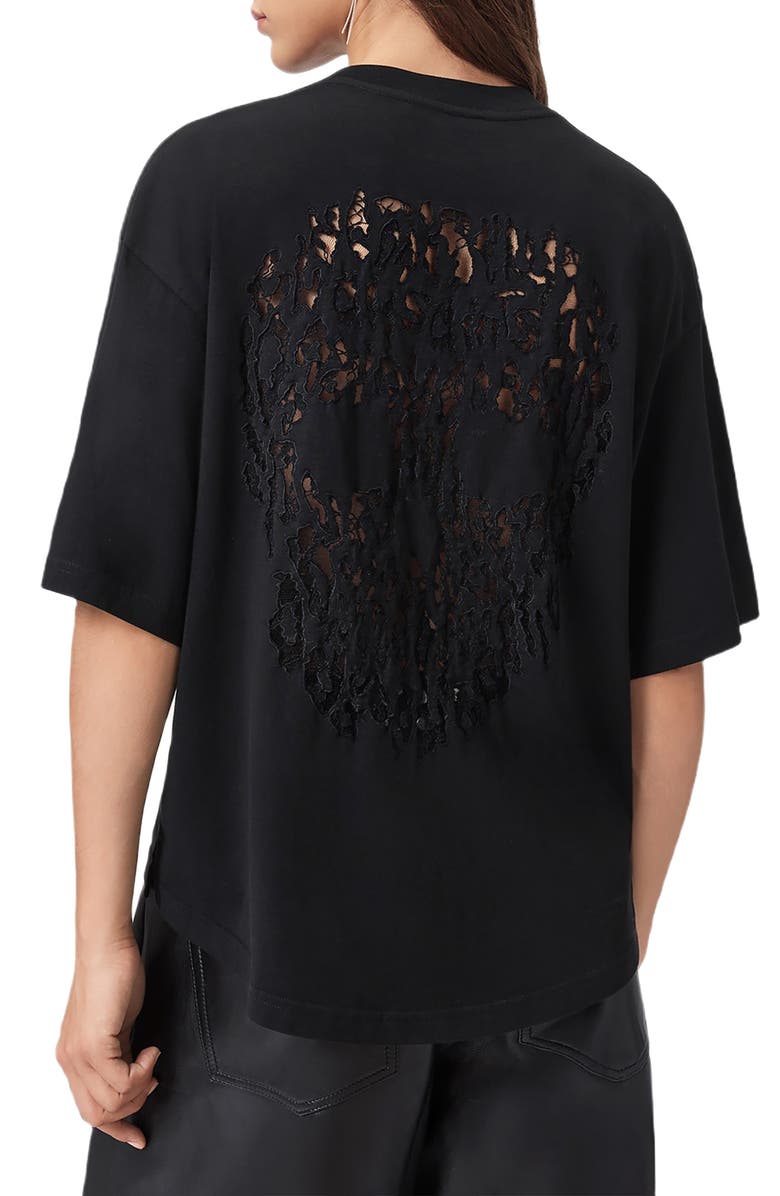 AllSaints Craneo Amelie Lace Back T-Shirt, Alternate, color, Black