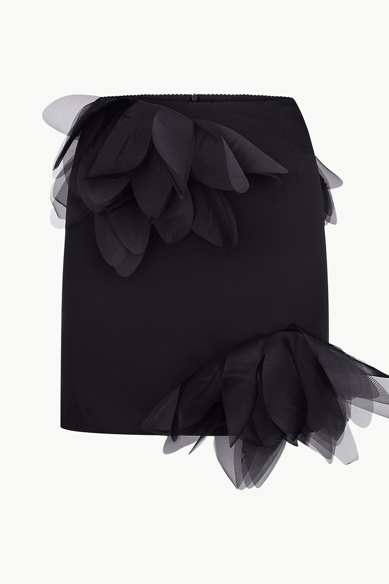 Fitted Floral-Applique Mini Skirt, Main, color, Black