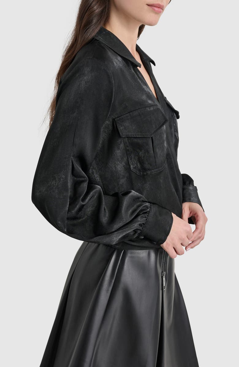 DKNY Long Sleeve Faux Wrap Shirt, Alternate, color, 