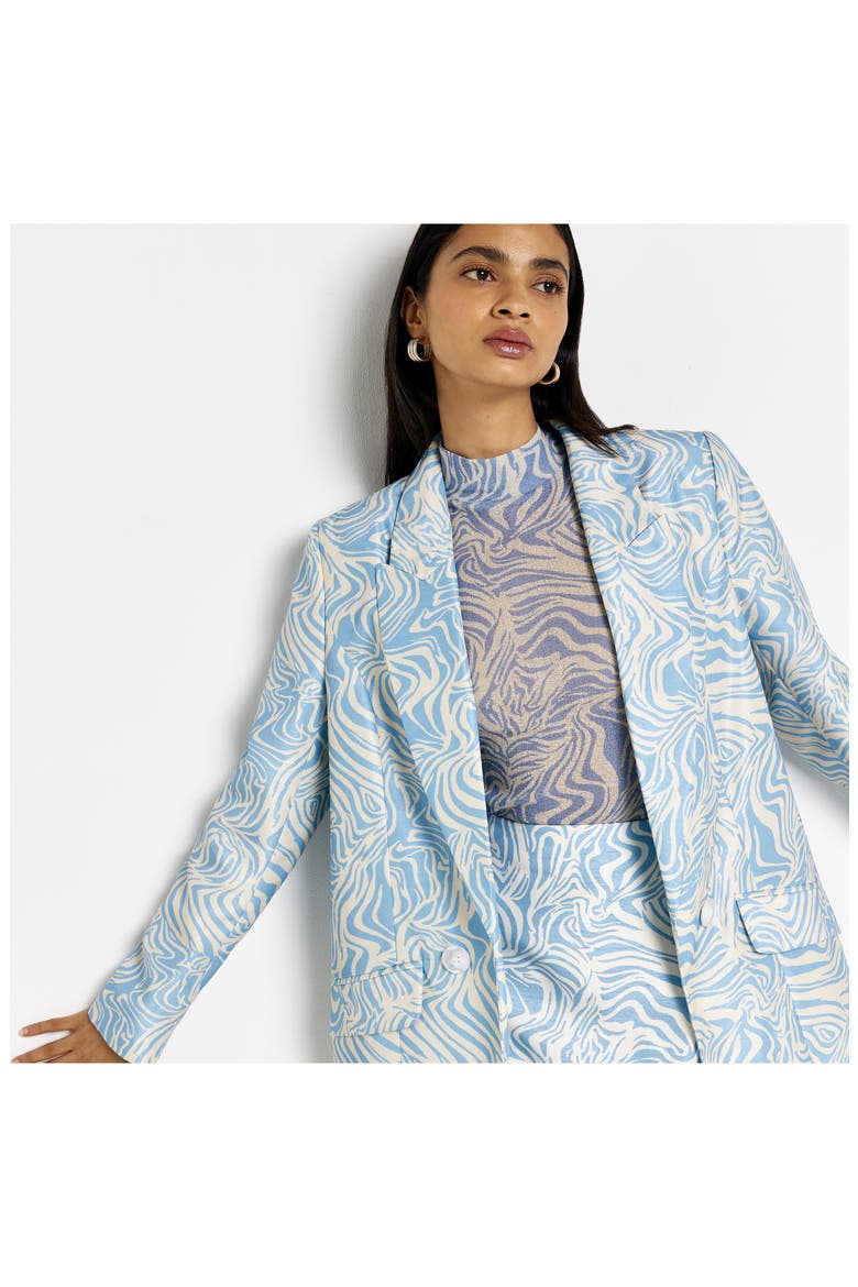 Swirl Print Double Breasted Blazer, Alternate, color, LIGHT BLUE
