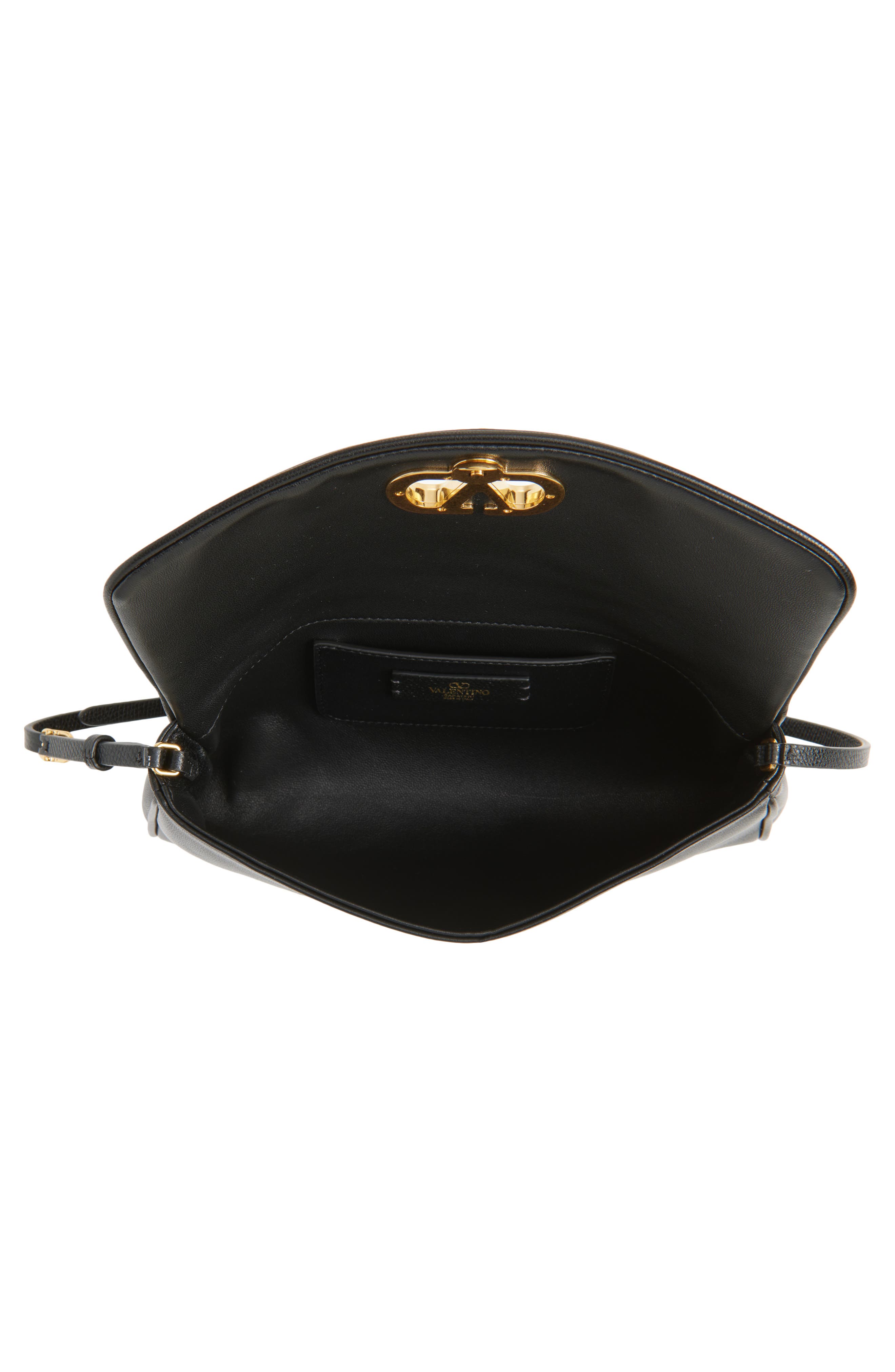 Valentino Garavani Small DeVain Leather Shoulder Bag, Alternate, color, Black